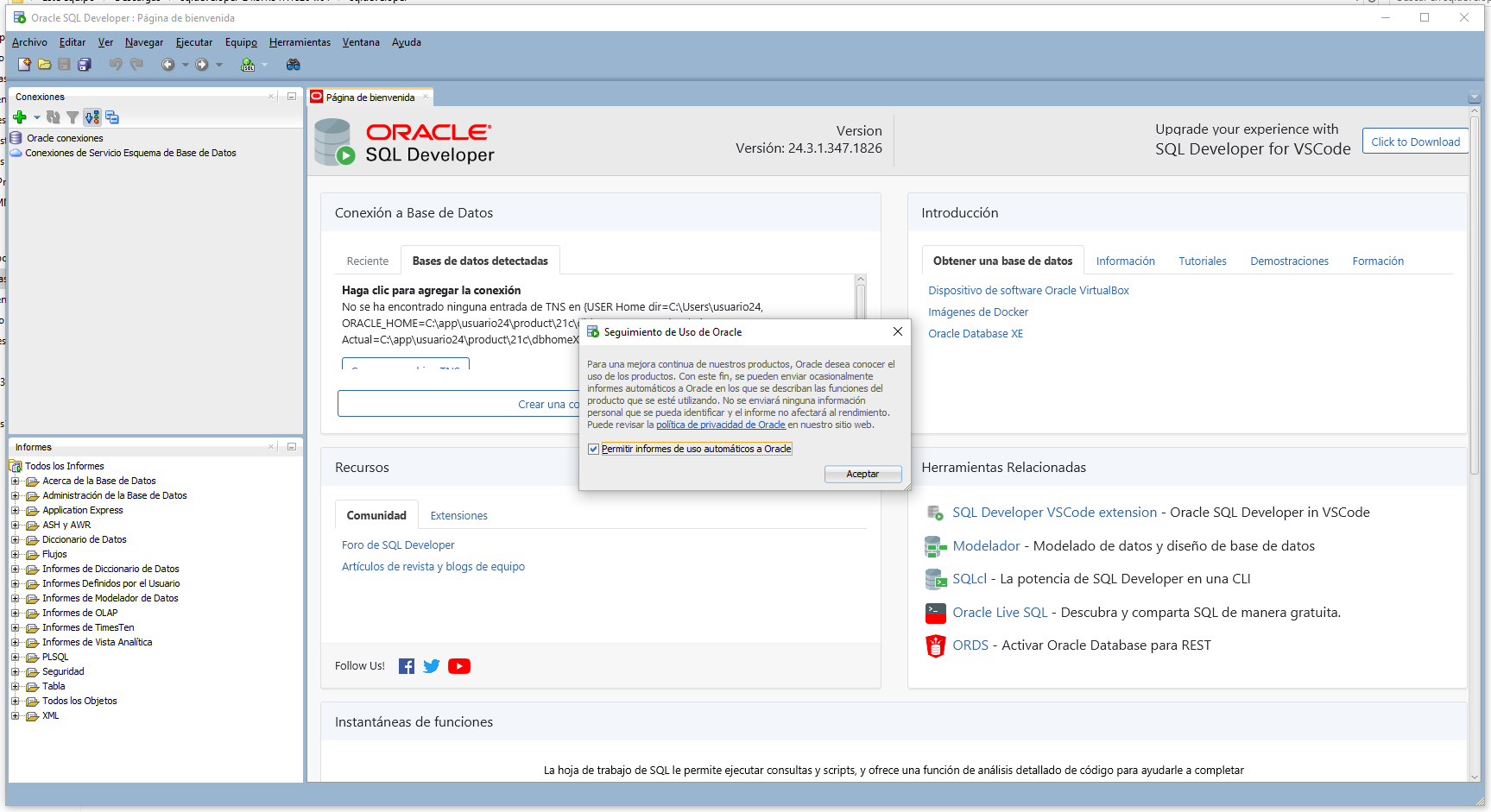 Conexión en SQL Developer